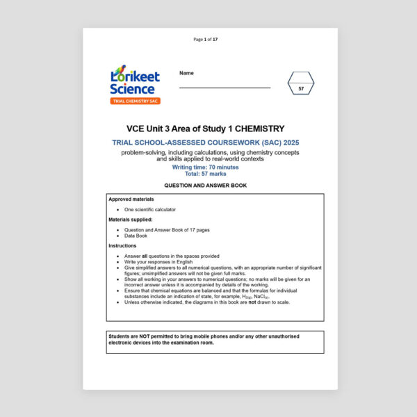 2025 Unit 3 Area of Study 1 Trial SAC VCE Chemistry