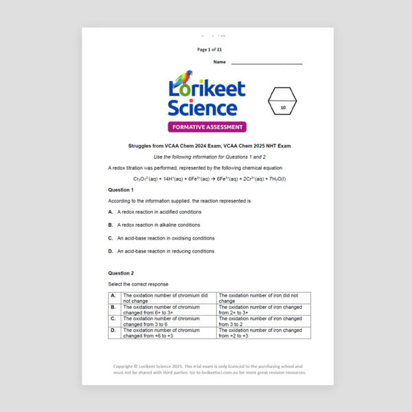 Lorikeet Science Formative Assessment U3&4 Struggles 2024 Exam, 2025 NHT Exam